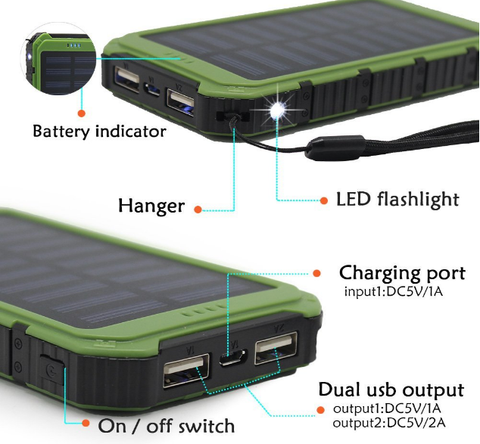 Waterproof 300000mAh Portable Solar Charger Dual USB Battery Power Bank F  Phone