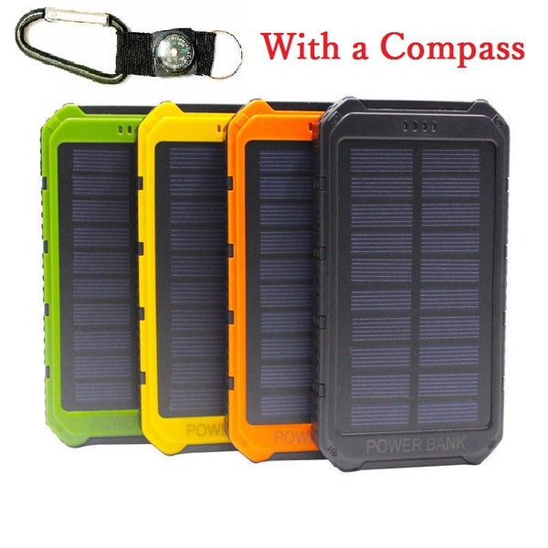 Portable Solar Power Bank Waterproof 300000mAh 2 USB Solar Battery Charger  Dual USB LED Flashlight for iPhone Mobile Cell Phone 