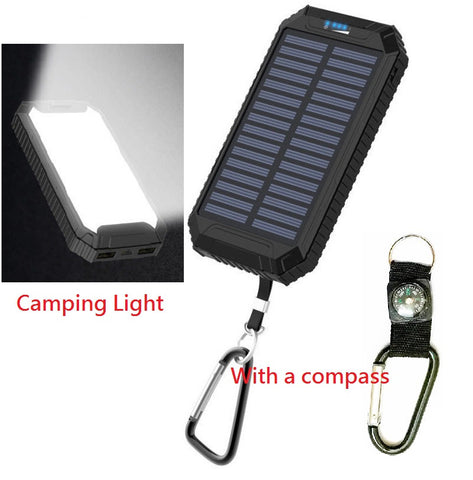 LED Solar Charger Portable Solar Power Bank Dual USB Camping Powerbank  300000mAh